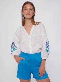 Vilagallo Bermuda Lino Azul Best Sale
