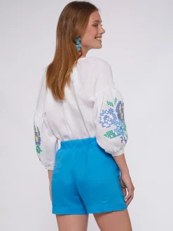 Vilagallo Bermuda Lino Azul Best Sale