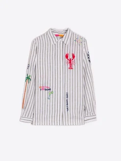 Vilagallo Camisa Bordada Lino Algodon Raya Verde Online