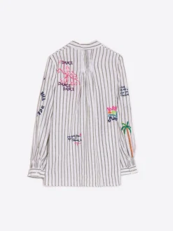 Vilagallo Camisa Bordada Lino Algodon Raya Verde Online