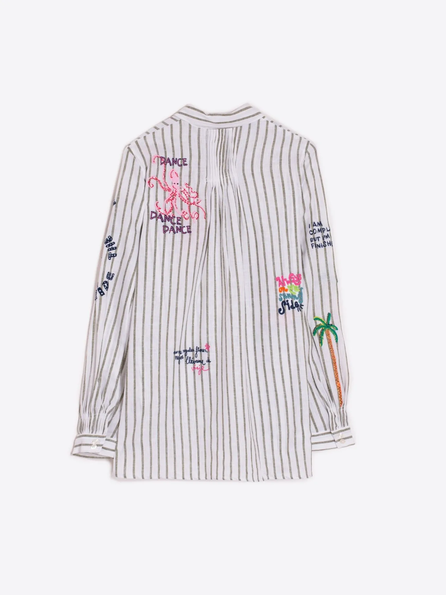 Vilagallo Camisa Bordada Lino Algodon Raya Verde Online