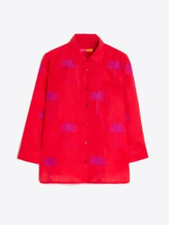 Vilagallo Camisa Coral 100% Lino Bordado Palmeras Shop