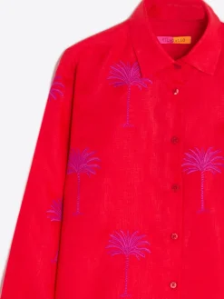 Vilagallo Camisa Coral 100% Lino Bordado Palmeras Shop
