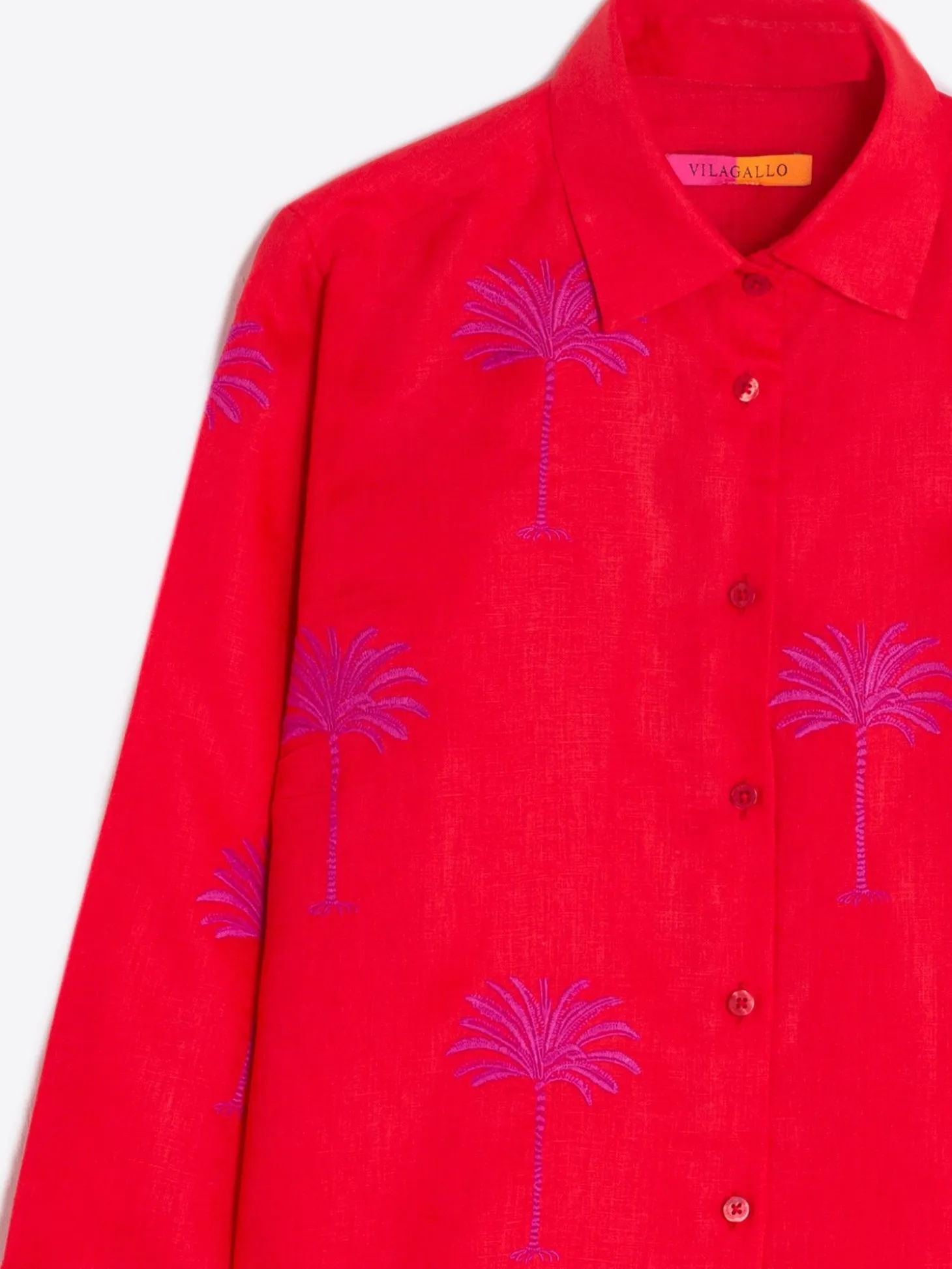 Vilagallo Camisa Coral 100% Lino Bordado Palmeras Shop