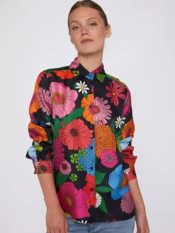 Vilagallo Camisa De Seda Maxi Flowers Fashion