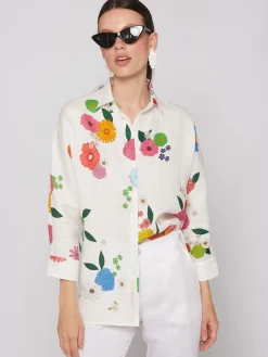 Vilagallo Camisa Flores 100% Lino Hot
