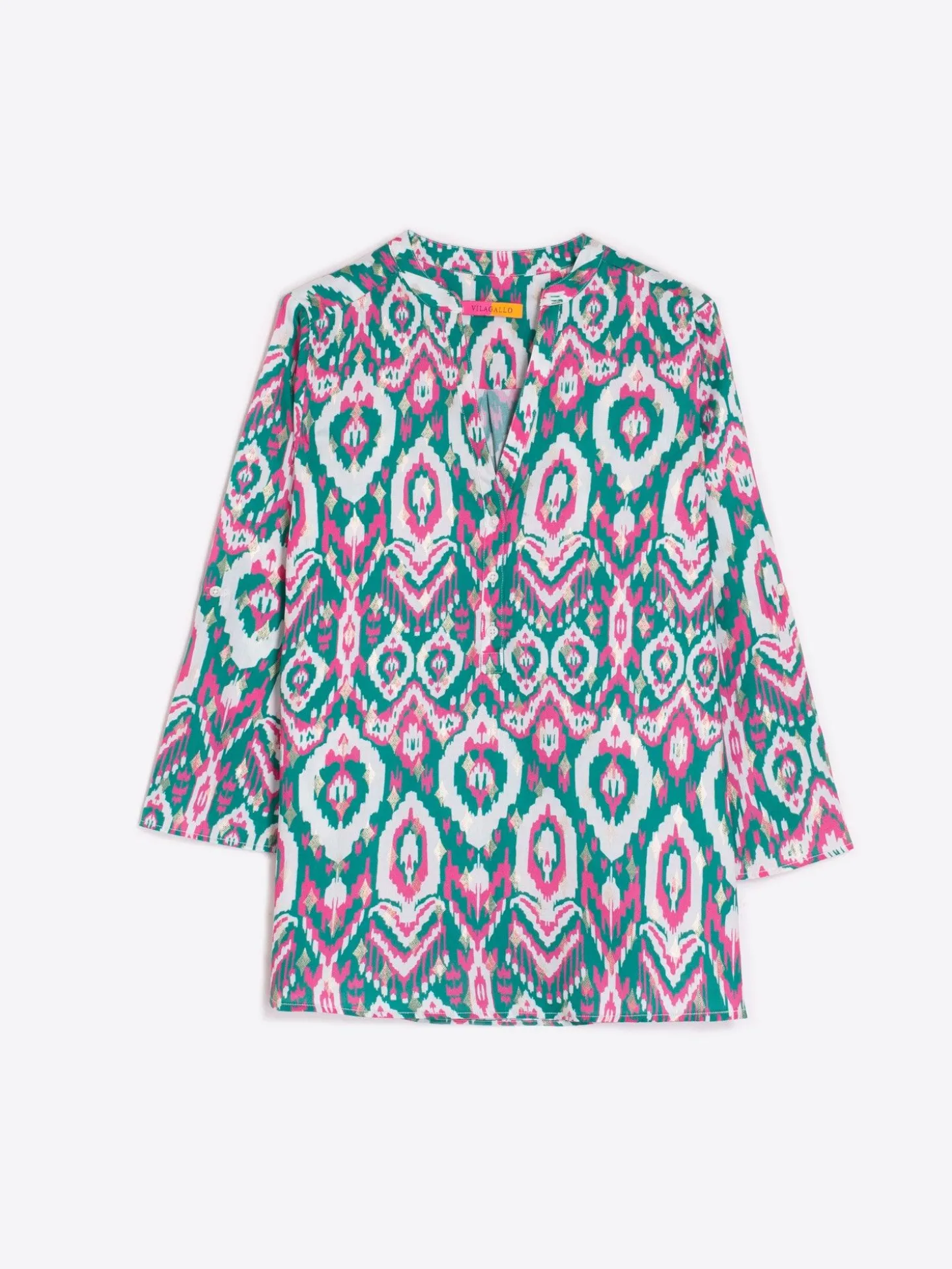 Vilagallo Camisa Francina Ikat Green Pink Gold Best Sale