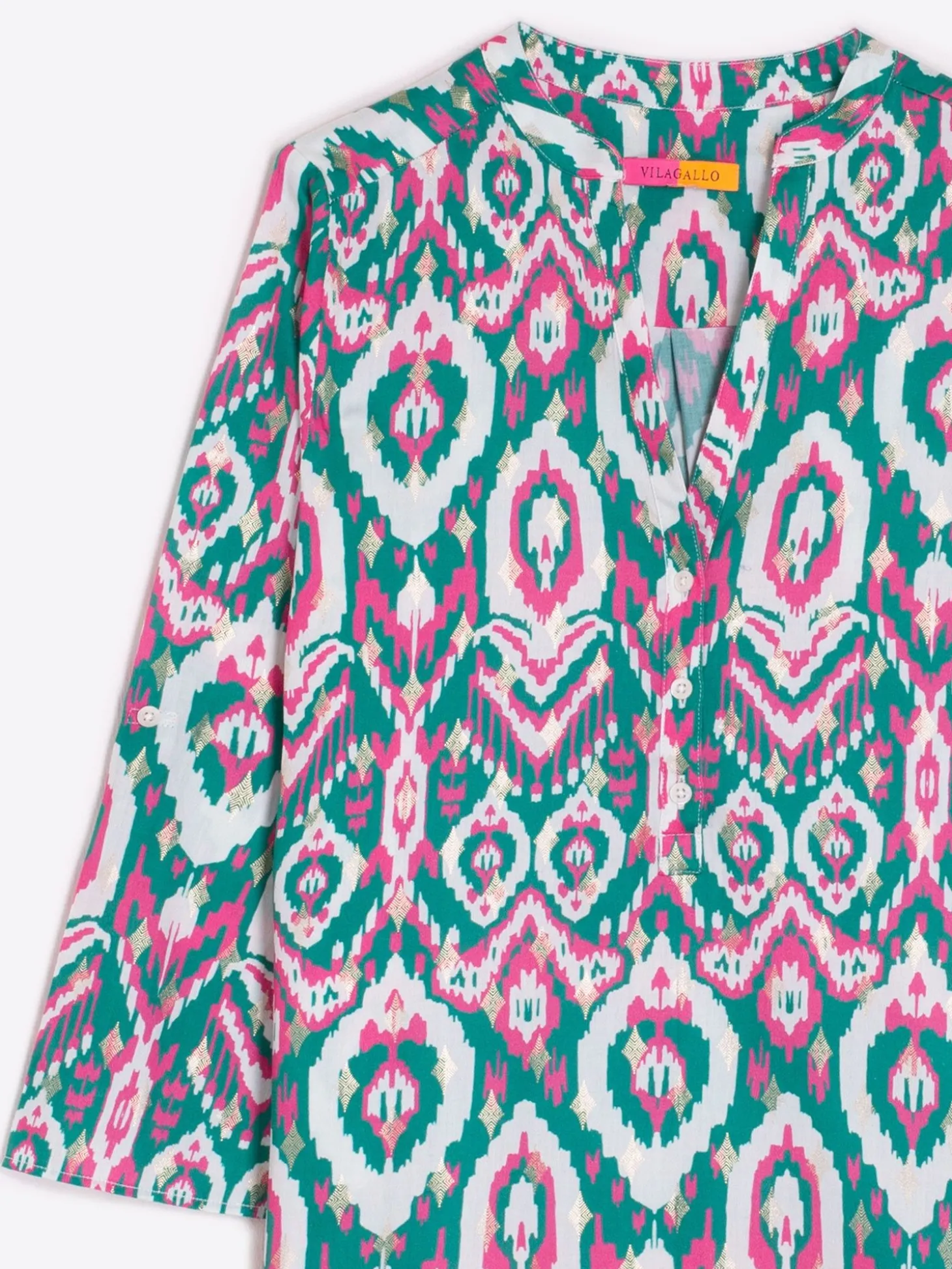 Vilagallo Camisa Francina Ikat Green Pink Gold Best Sale