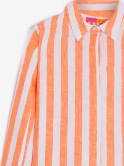 Vilagallo Camisa Ginger Orange Linen Stripes Sale