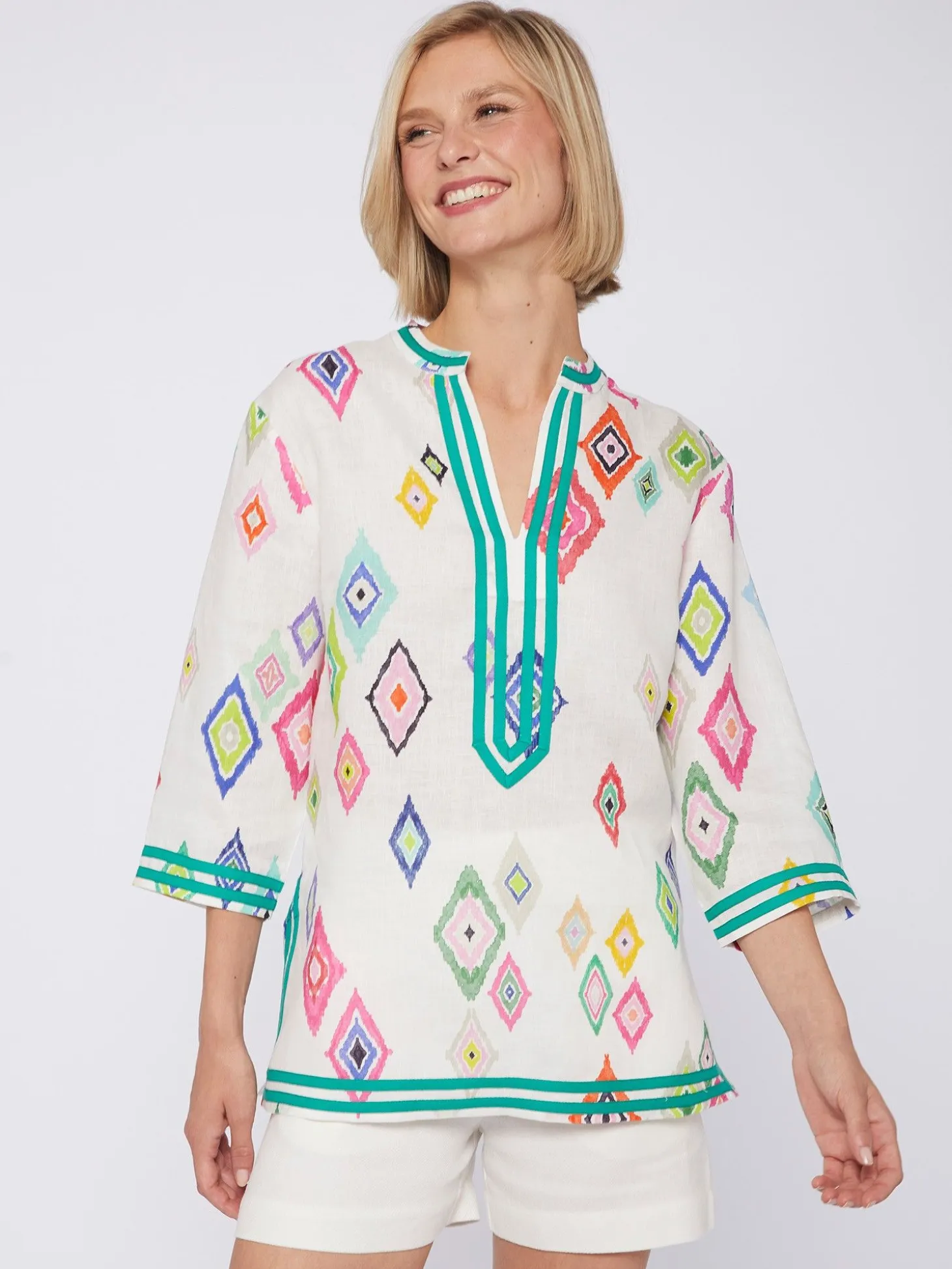 Vilagallo Camisa Kaftan Estampado Ikat 100% Lino Shop