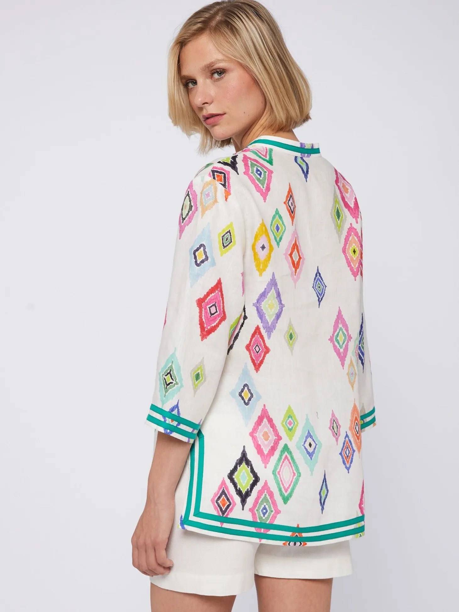 Vilagallo Camisa Kaftan Estampado Ikat 100% Lino Shop