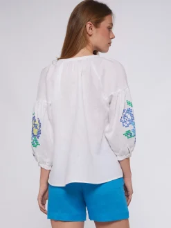 Vilagallo Camisa Lino Mangas Bordadas Punto De Cruz Best