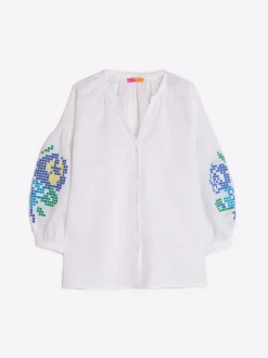 Vilagallo Camisa Lino Mangas Bordadas Punto De Cruz Best