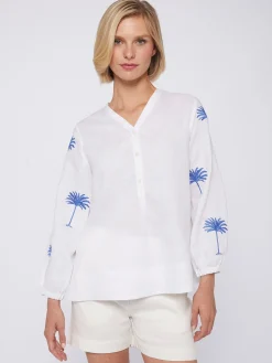 Vilagallo Camisa Lino Mangas Bordadas Palmera Online