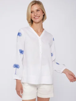 Vilagallo Camisa Lino Mangas Bordadas Palmera Online