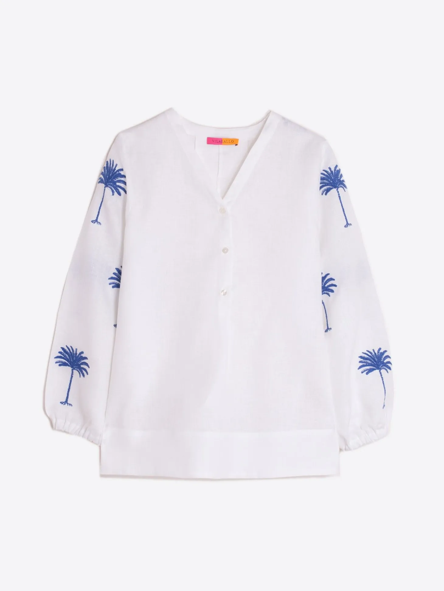 Vilagallo Camisa Lino Mangas Bordadas Palmera Online