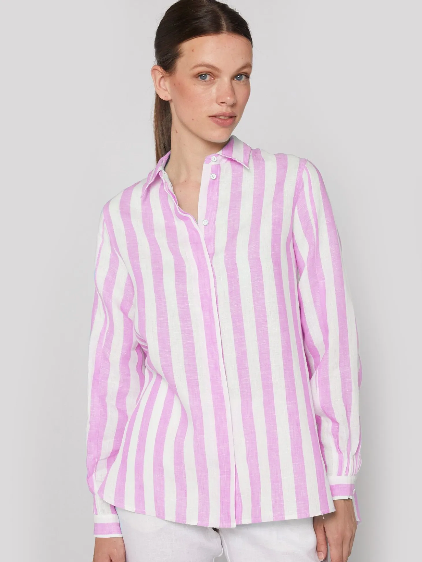 Vilagallo Camisa Lino Rayas Rosas Fashion