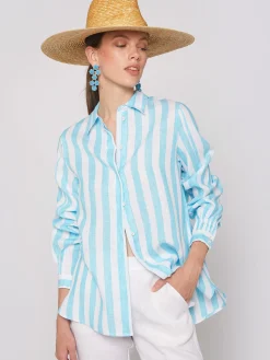 Vilagallo Camisa Lino Rayas Turquesas Hot