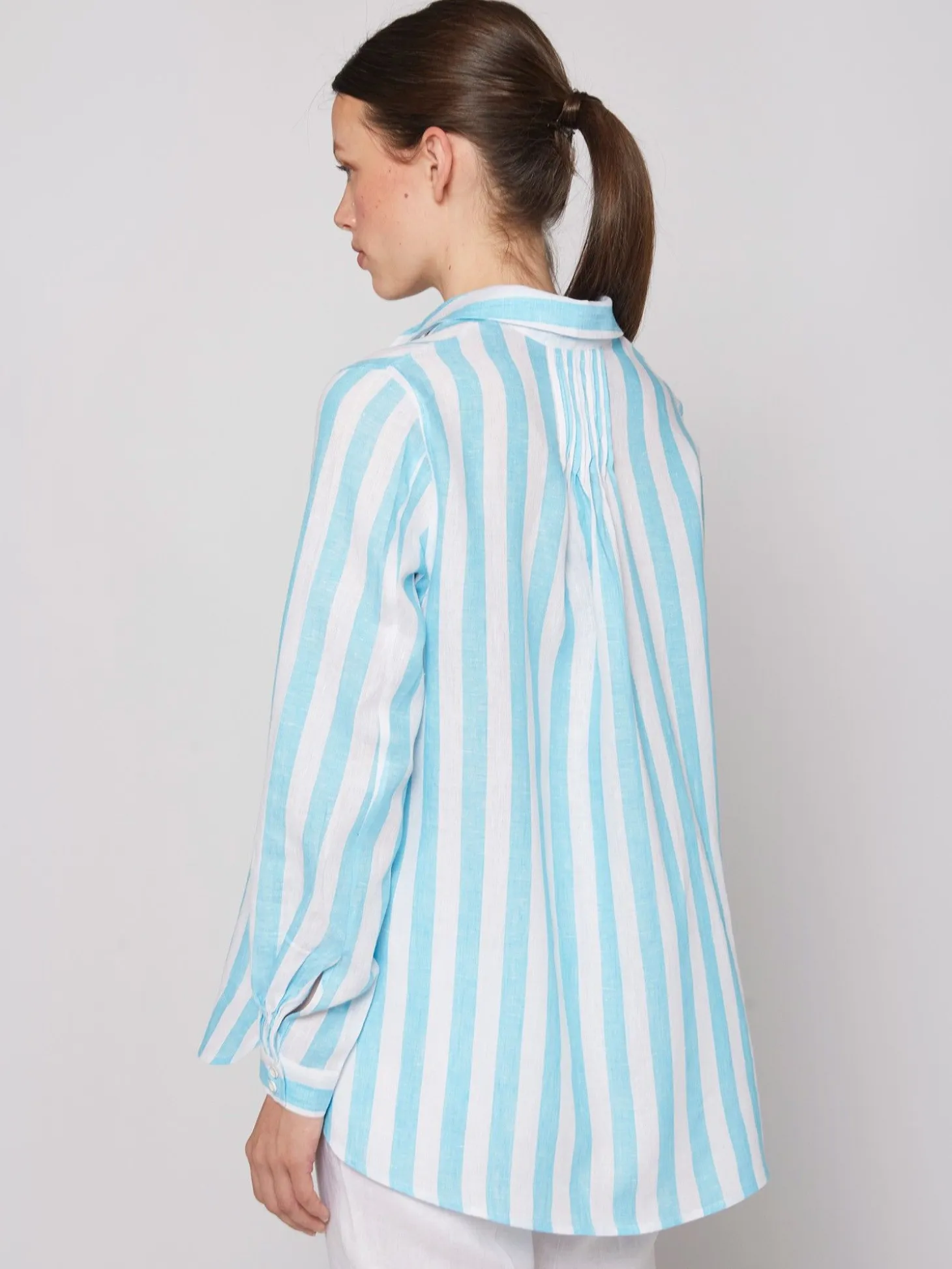 Vilagallo Camisa Lino Rayas Turquesas Hot