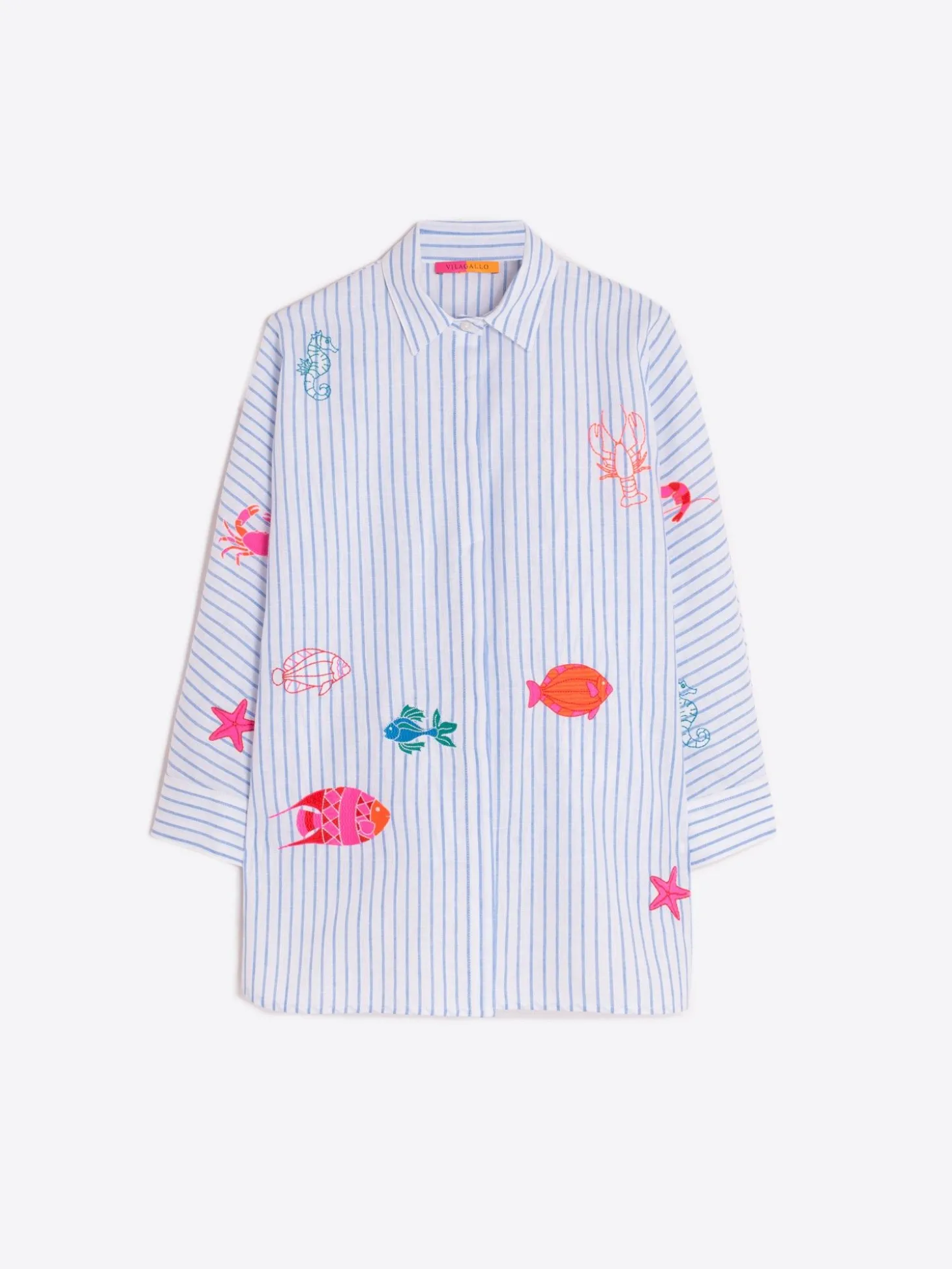 Vilagallo Camisa Louisa Emb Blue Linen Stripe Sale