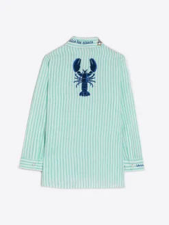 Vilagallo Camisa Petra Emb Green Linen Stripe Hot