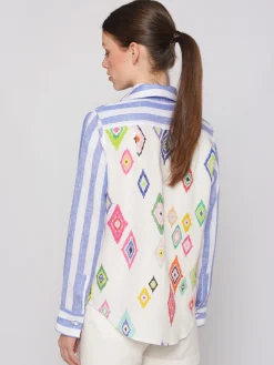 Vilagallo Camisa Rayas 100% Lino Espalda Estampada Hot