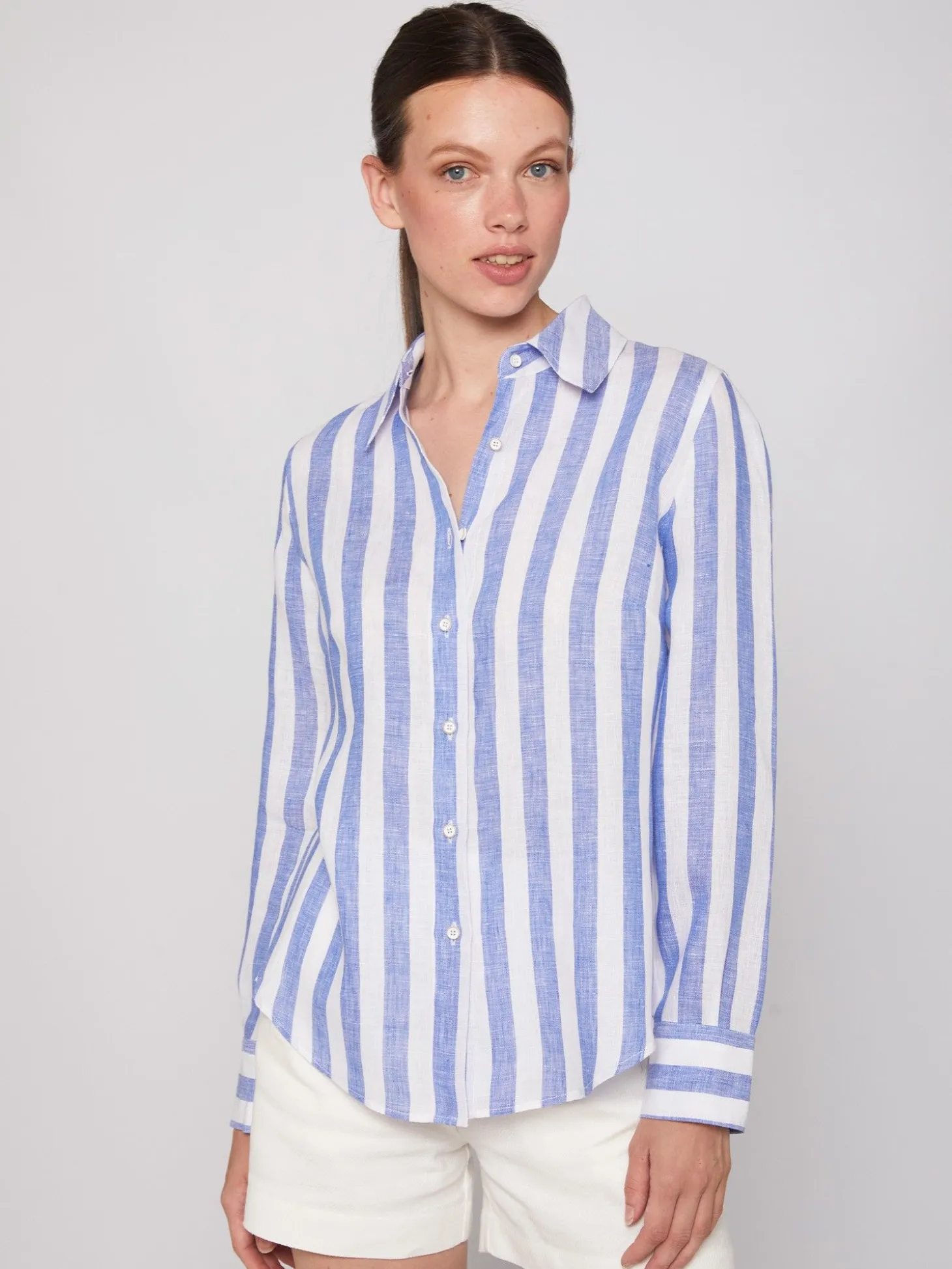 Vilagallo Camisa Rayas 100% Lino Espalda Estampada Hot