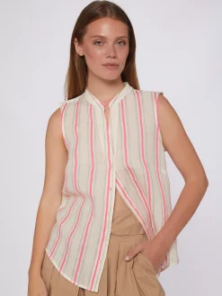 Vilagallo Camisa Rayas Fluor Rosa Y Camel Cheap
