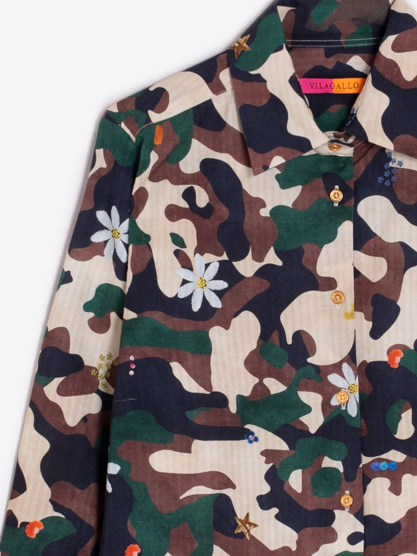Vilagallo Camisa Sara Camouflage Embroidery Print Discount
