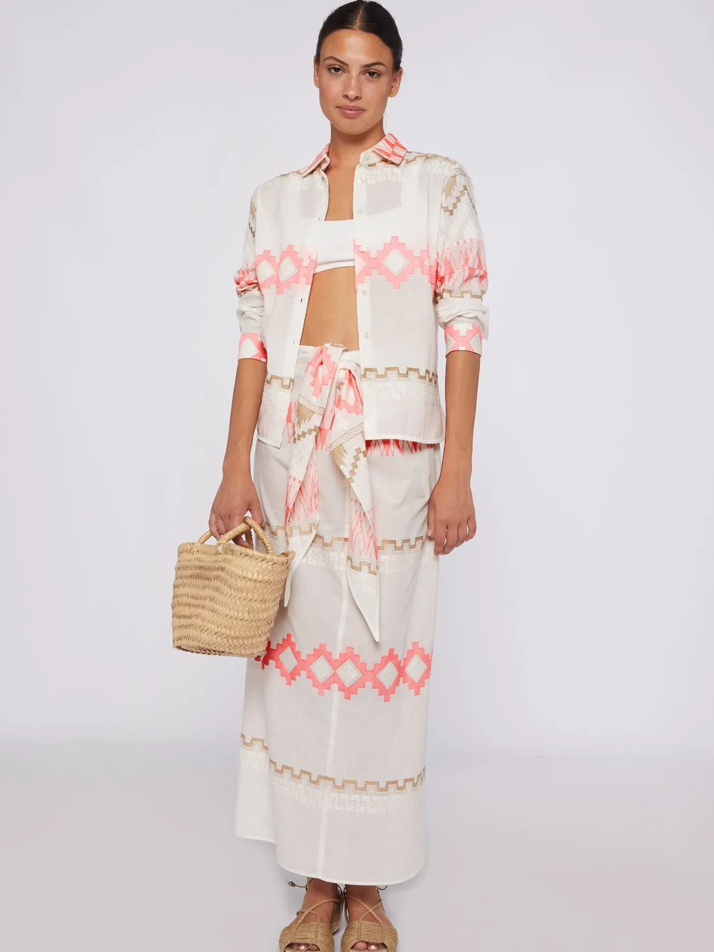 Vilagallo Camisa Voile Jacquard Rosa Y Camel Sale