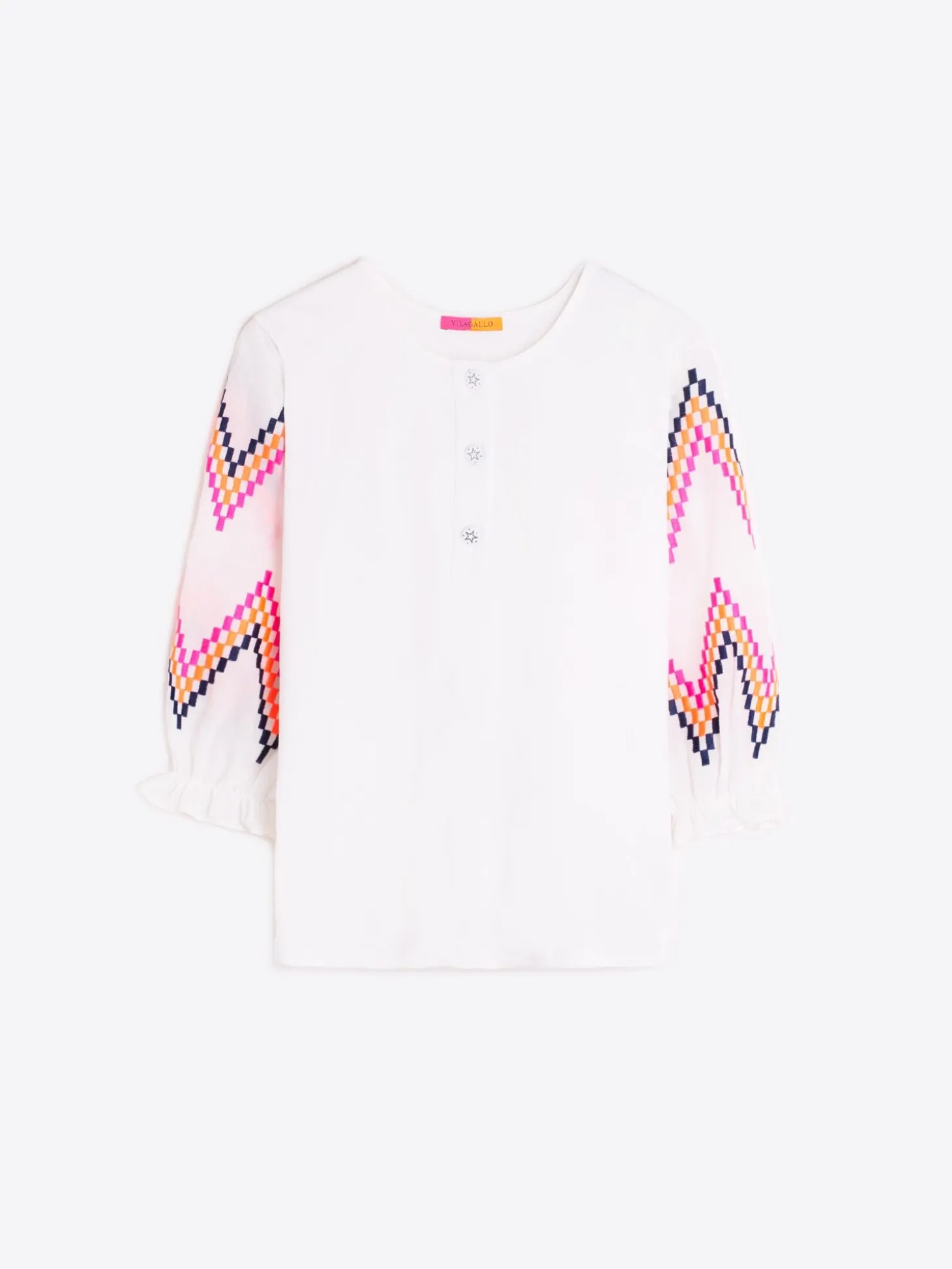 Vilagallo Camiseta Bordado En Mangas Zig-Zag Cheap