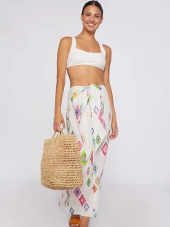 Vilagallo Falda Pareo 100% Lino Estampado Ikat Fashion