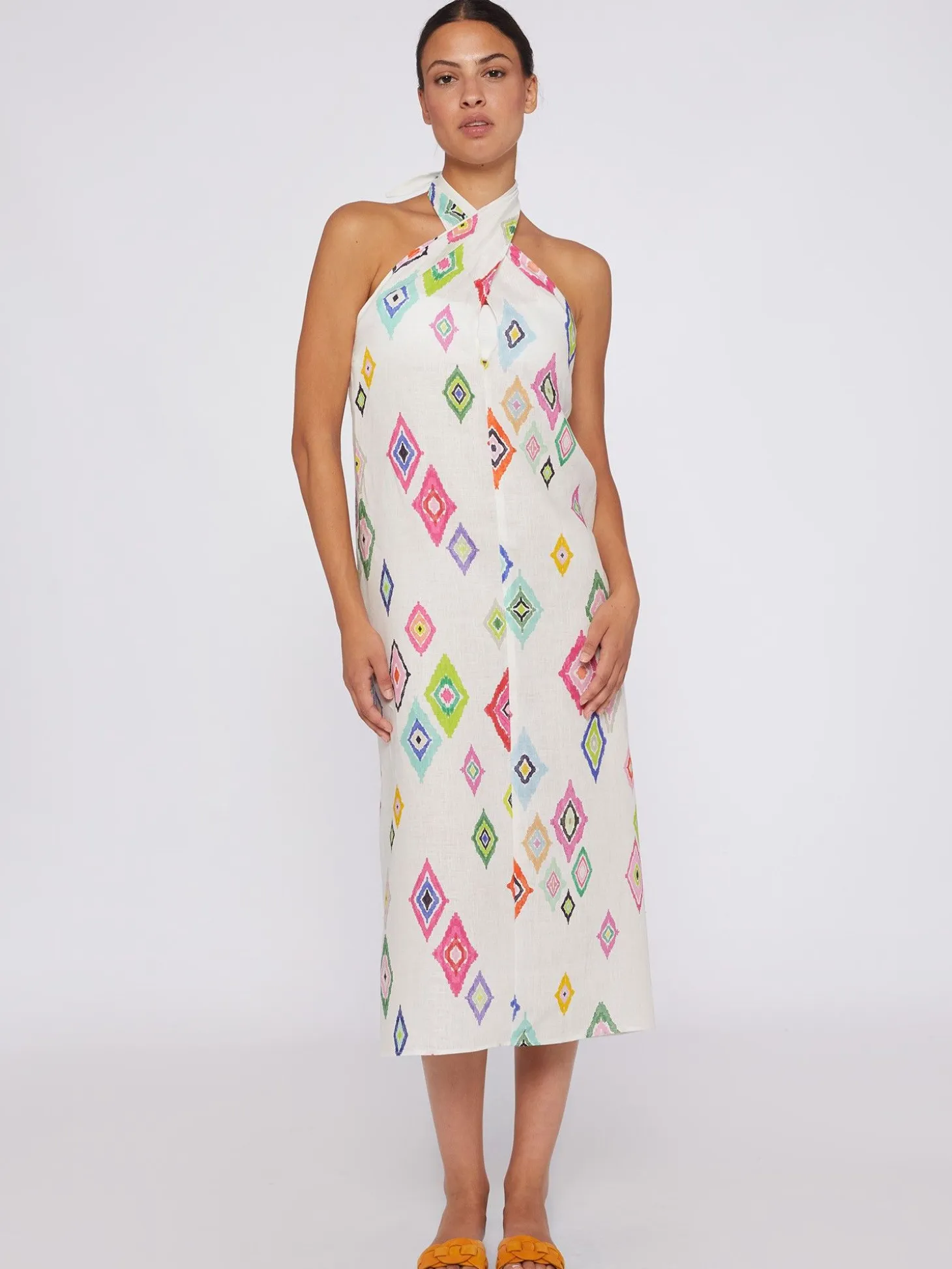 Vilagallo Falda Pareo 100% Lino Estampado Ikat Fashion
