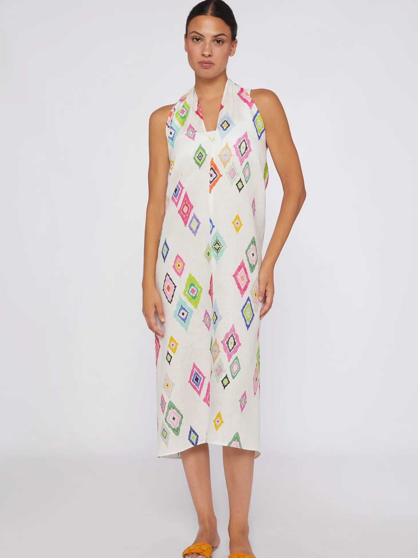 Vilagallo Falda Pareo 100% Lino Estampado Ikat Fashion