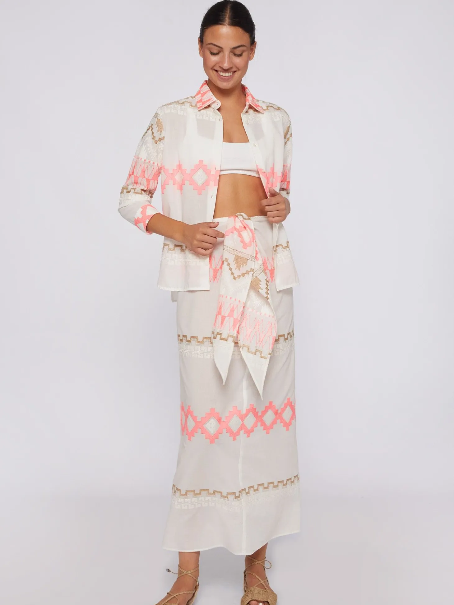 Vilagallo Falda Pareo Voile Jacquard Rosa Camel Cheap