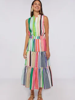 Vilagallo Falda Volantes Rayas 100% Lino Best Sale