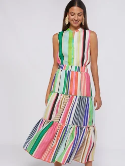 Vilagallo Falda Volantes Rayas 100% Lino Best Sale