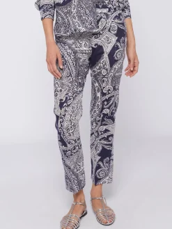 Vilagallo Pantalon Lino Estampado Paisley Navy Discount