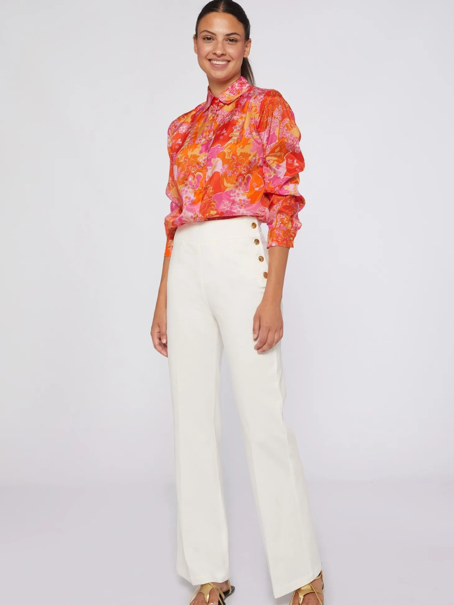Vilagallo Pantalon Punto Blanco Botones Laterales Perfect Fit Best Sale