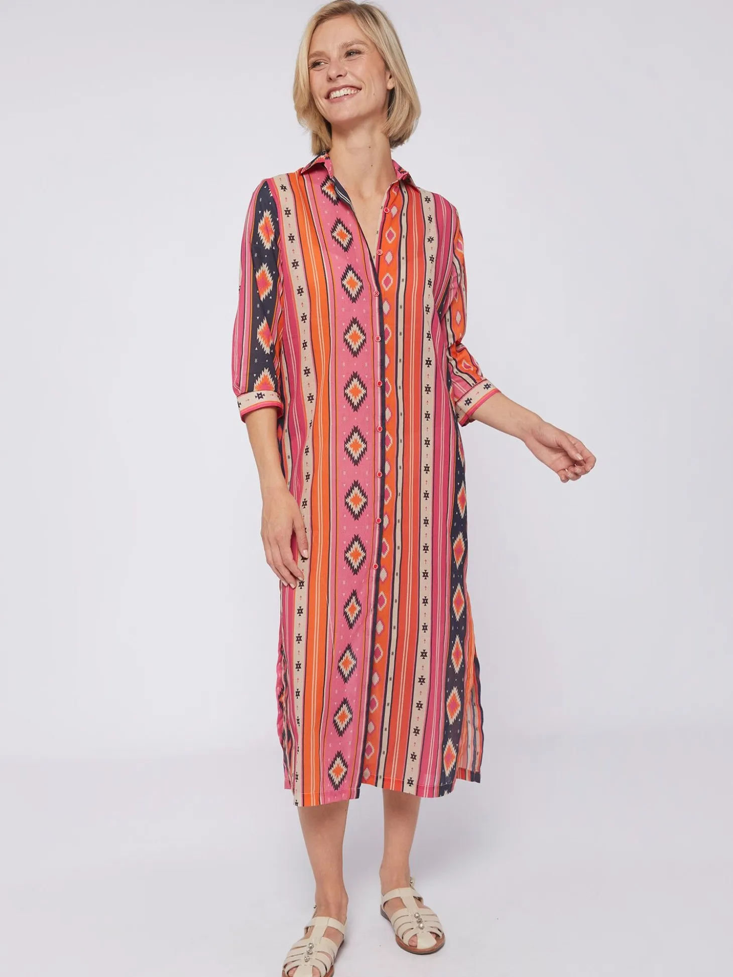 Vilagallo Vestido Algodon Estampado Navajo New