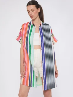 Vilagallo Vestido Camisero 100% Lino Rayas Best Sale