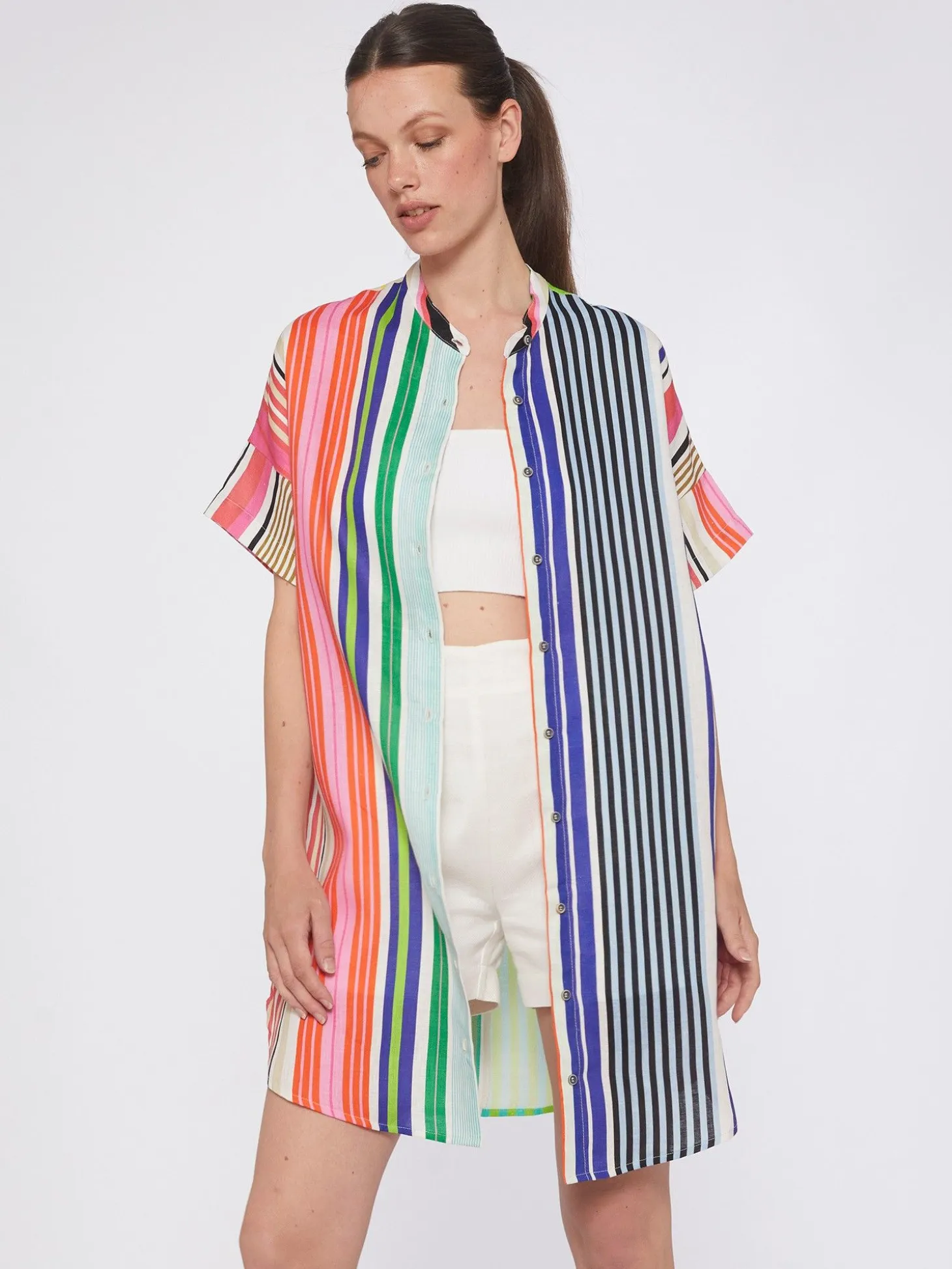 Vilagallo Vestido Camisero 100% Lino Rayas Best Sale