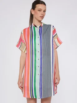 Vilagallo Vestido Camisero 100% Lino Rayas Best Sale