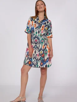 Vilagallo Vestido Camisero Algodon Estampado Ikat Shop