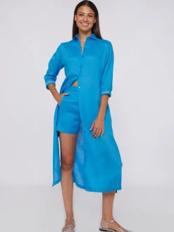 Vilagallo Vestido Camisero De Lino Detalle Bordado Best Sale