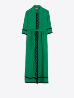 Vilagallo Vestido Camisero Lino Verde Outlet