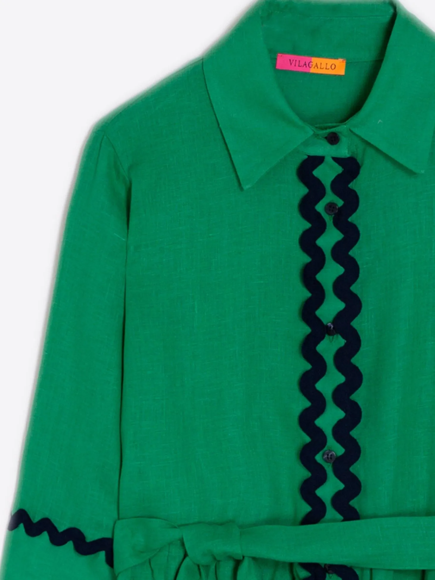 Vilagallo Vestido Camisero Lino Verde Outlet