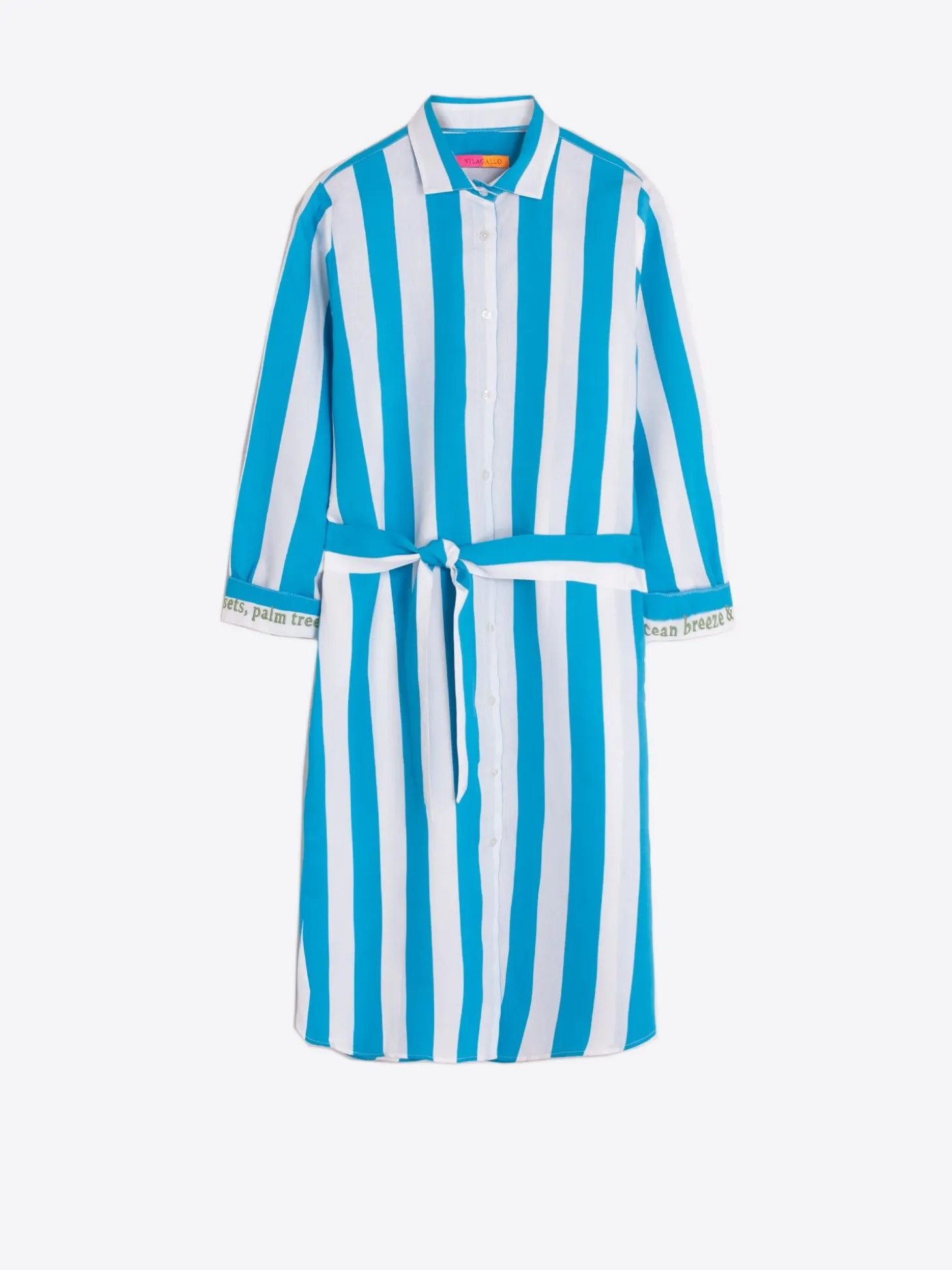 Vilagallo Vestido Camisero Rayas Turquesa Detalle Bordado Shop