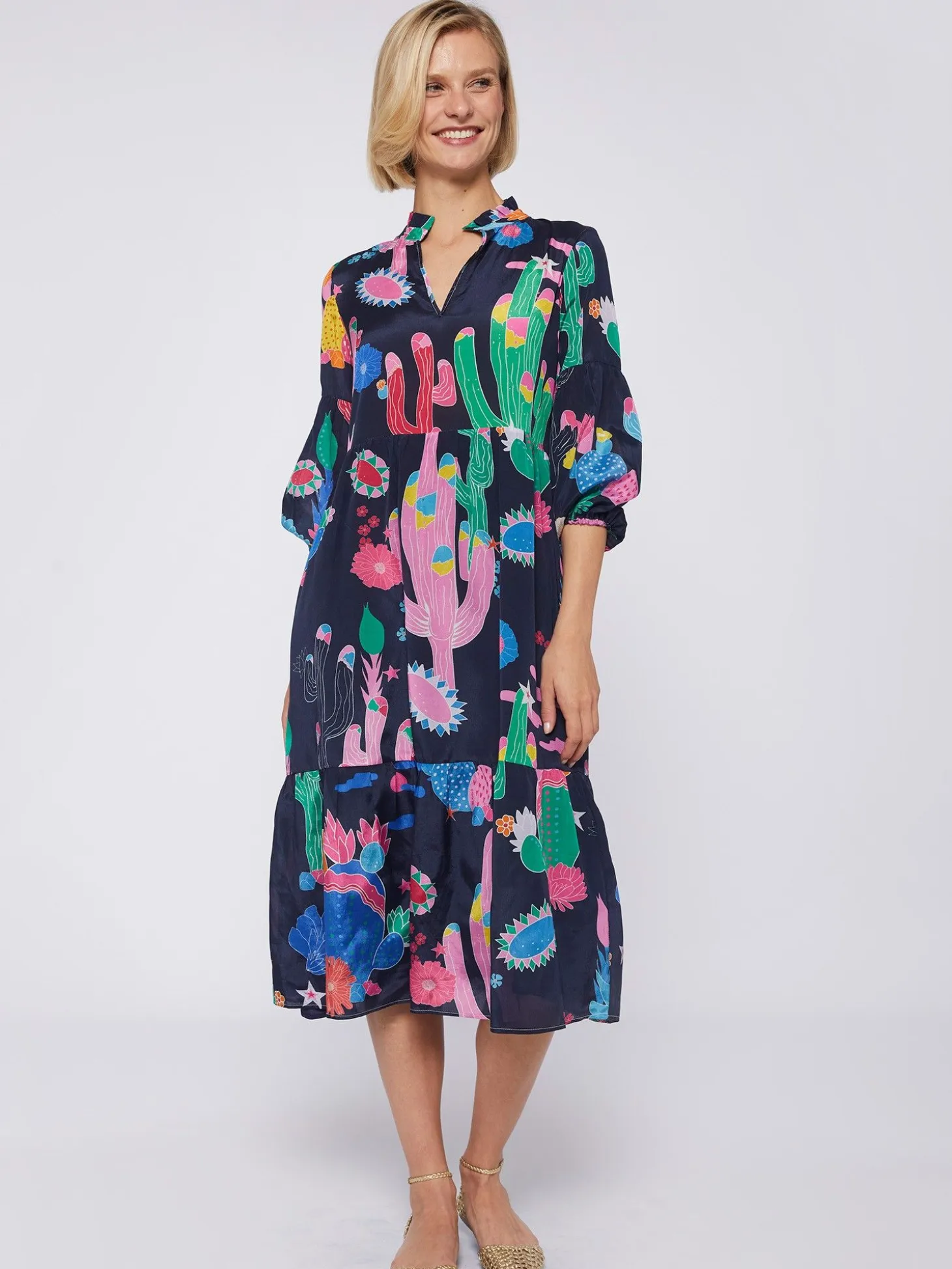 Vilagallo Vestido Catalina Cactus Navy Print Discount