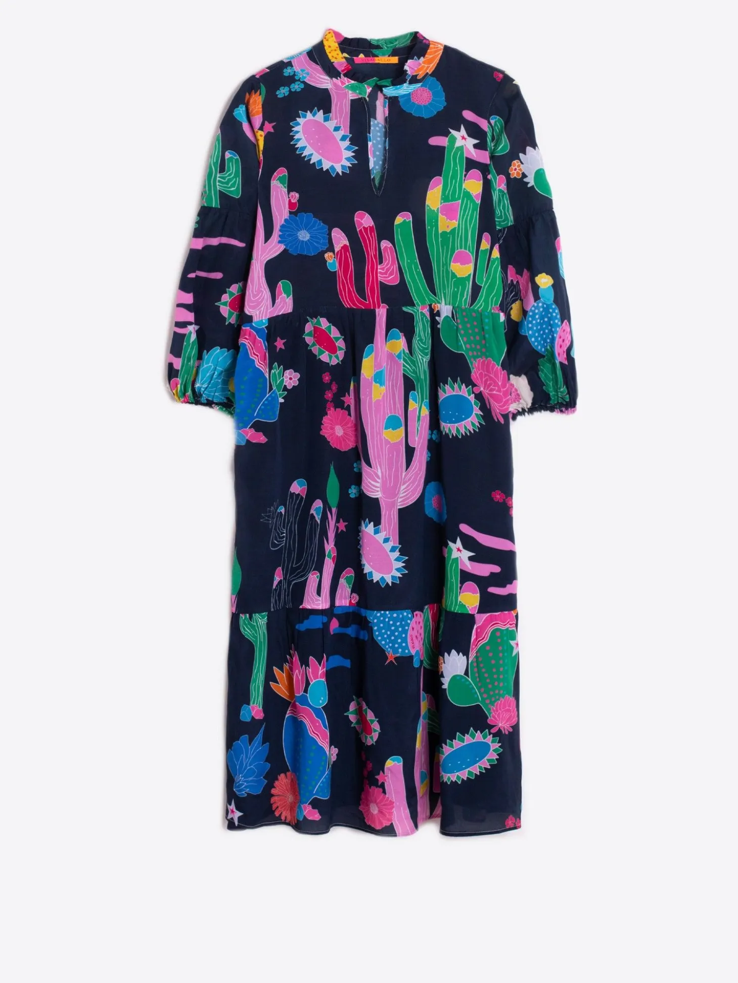 Vilagallo Vestido Catalina Cactus Navy Print Discount